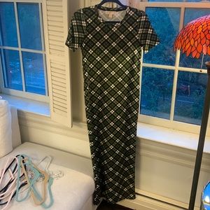 Never worn Michael Kors green plaid maxi dress